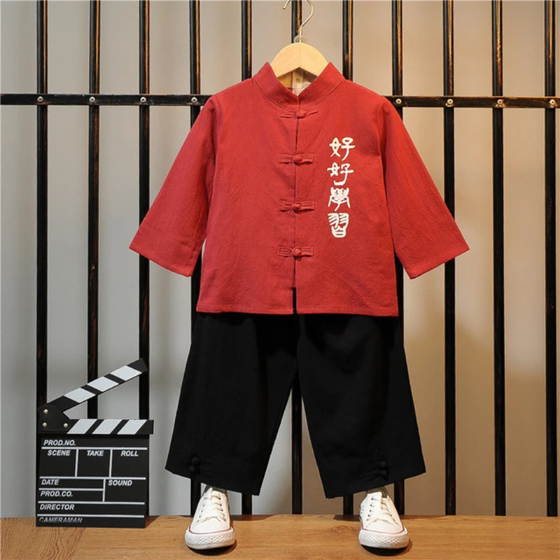 Hanfu/китайский повседневный костюм с длинными рукавами для мальчиков комплект