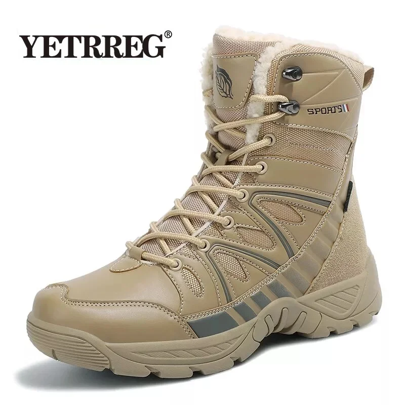 

New Warm Plush Snow Boots High Top Men's Boots Waterproof Winter Desert Boots Outdoor Anti-Slip Ankle Boots Combat Army Boots