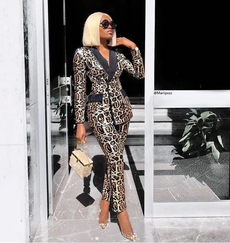 Высококачественный яркий леопардовый комплект из 2 предметов с длинным рукавом