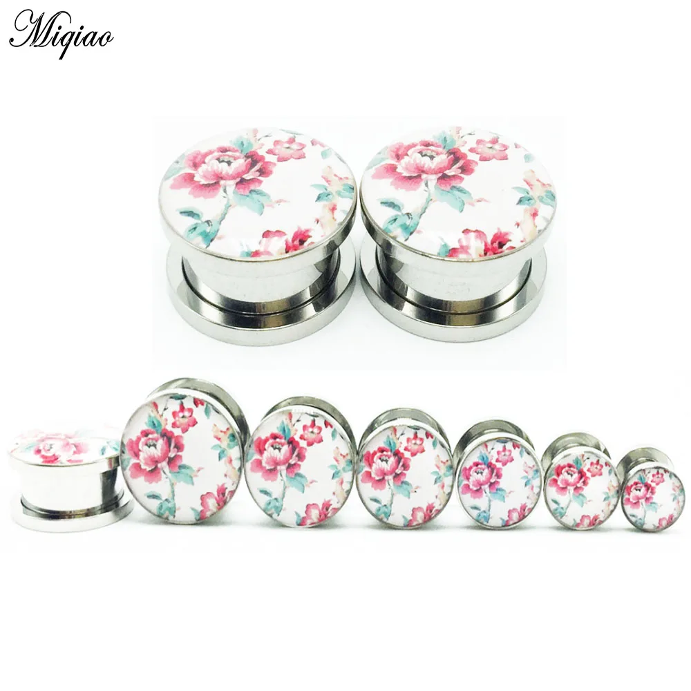 

Miqiao 2pcs Human Body Piercing Jewelry Single-sided Peony Flower Dripping Ear Expander Outer Teeth Auricle Stainless Steel