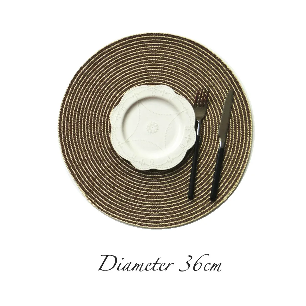 Coffee 36cm Круглые хлопковые тканые коврики, подстаканники, индивидуальные салфетки для обеденного стола, набор кухонных аксессуаров, украшение для дома - Цвет: Coffee 36cm