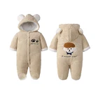 Детский комбинезон для новорожденных унисекс, зимняя одежда из полиэстера для маленьких мальчиков, с длинным рукавом и капюшоном, мультяшная одежда для маленьких девочек, детская одежда с принтом