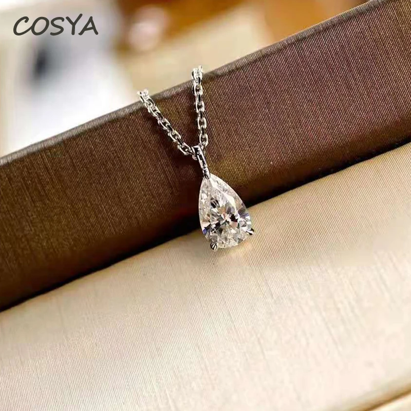 

COSYA Real 925 Sterling Silver White 75 Points Water Drop High Carbon Diamond Pendant Necklace For Women Engagement Fine Jewelry