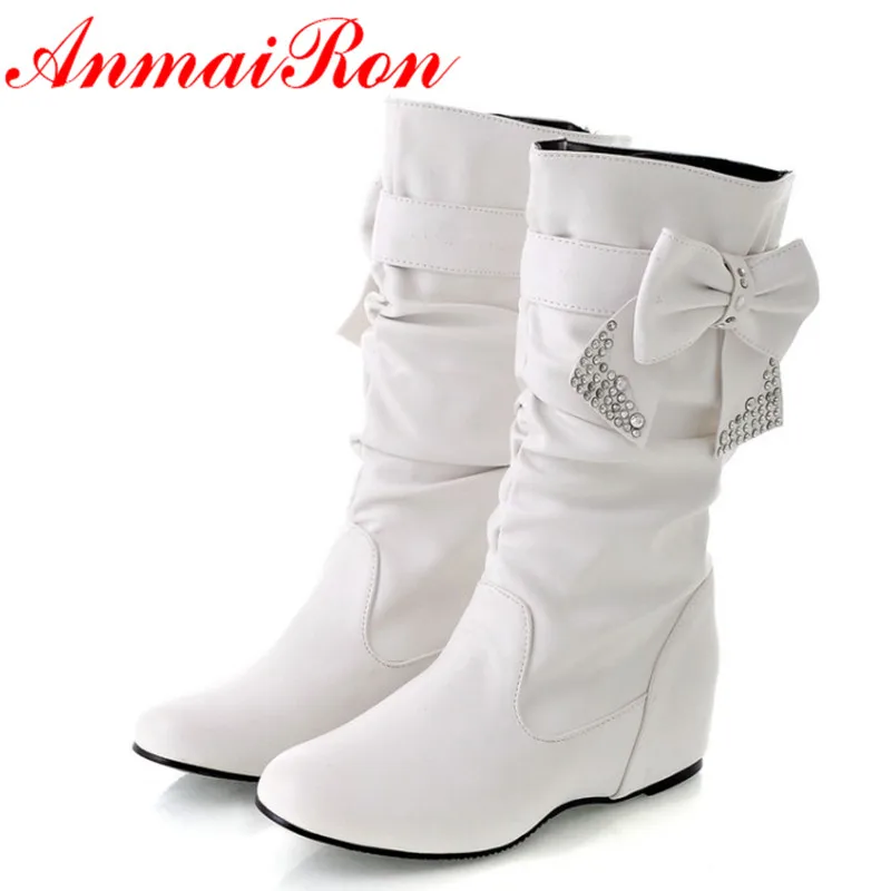 

ANMAIRON Hot Styles New Fashion Flat Boots Soft Leather for Women Snow Boots Slip-on Women Shoes 4 Colors Big Size 34-47