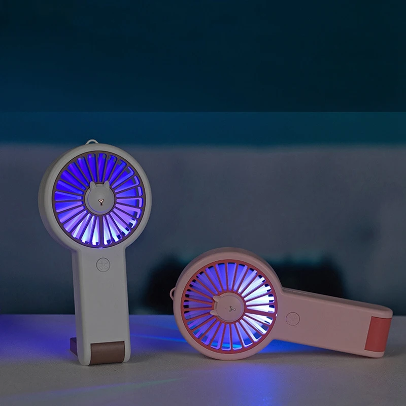 

Mini Rabbit Fan Rechargeable USB Fan Portable Handheld Fan Cooling Fan with 7 Color Lights Pink