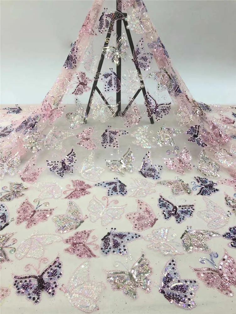 

Новейшая Высококачественная африканская Тюлевая Ткань С Рисунком бабочки 2020 вышивка ручной работы бисерное кружево для свадебного платья ...