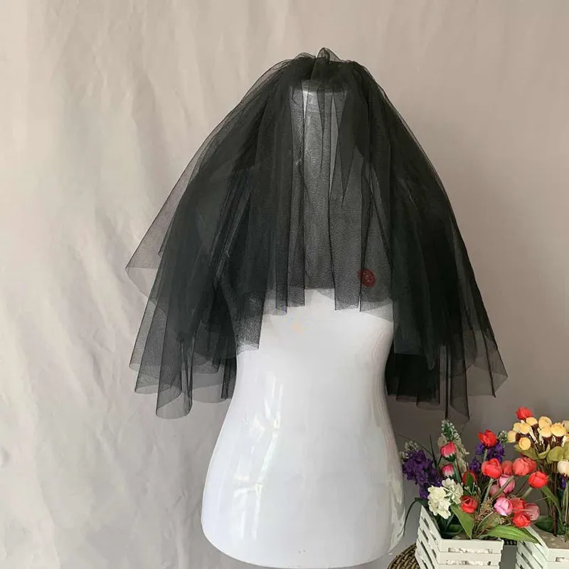 JIN IS пряжа черная Свадебная вуали с гребешком четыре слоя тюлевой короткий