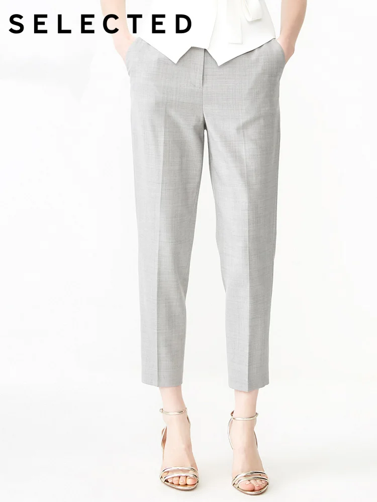 LIGHT GREY MELANGE Отборные женские прямые облегающие серые клетчатые укороченные брюки SIG | 419118514 - Цвет: LIGHT GREY MELANGE