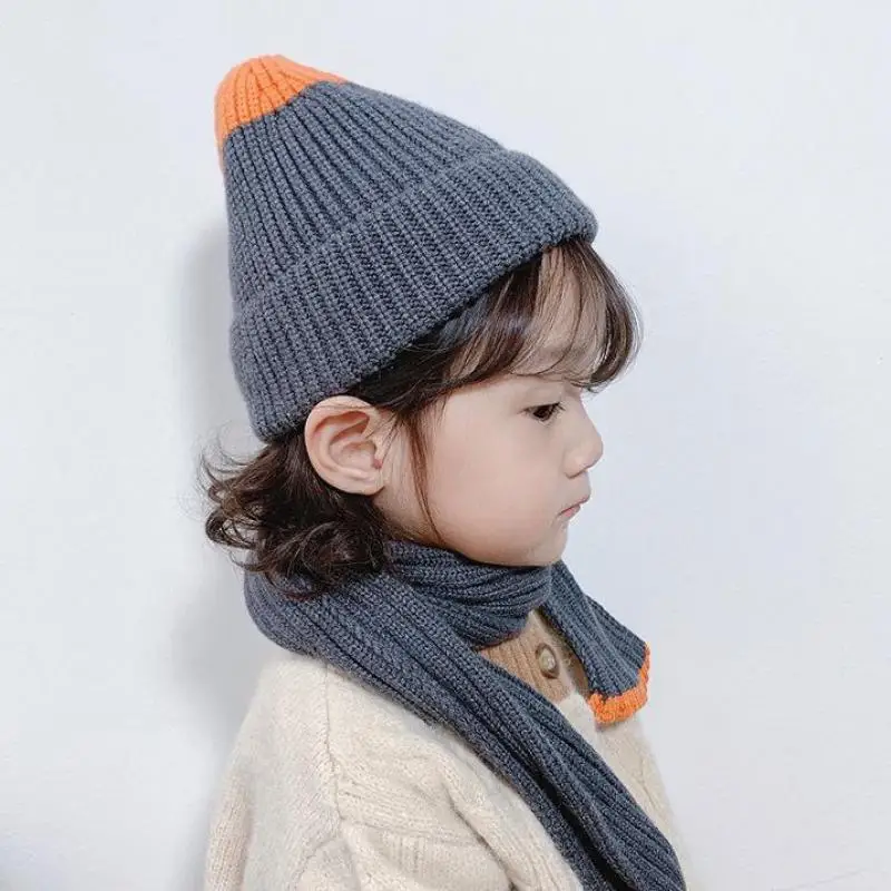 

YQYXCY Hat And Scarf For Children Knit Hat Girls Boy Kids Autumn Winter Mix Color Two Piece Set Winter Accessories Thick Warm