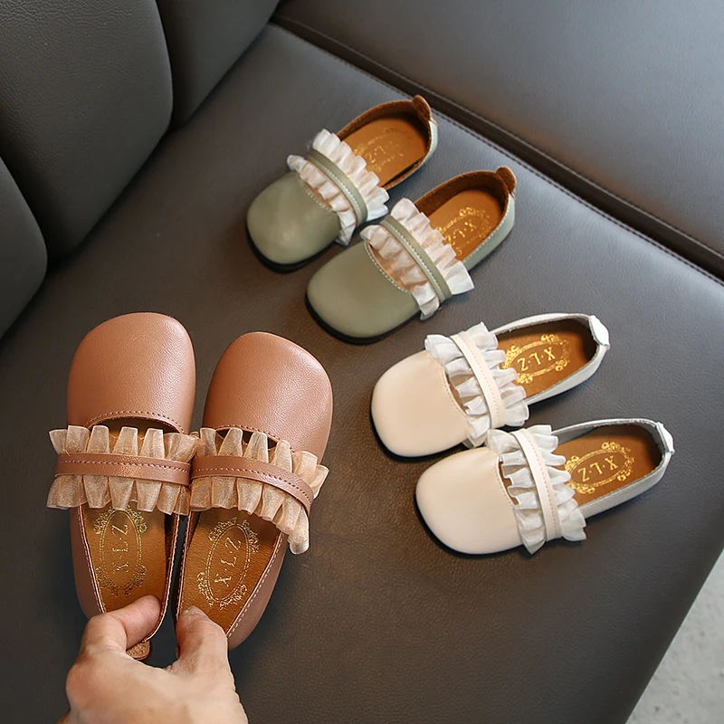 Кожаная обувь для девочек с кружевом Милая принцессы маленьких детская