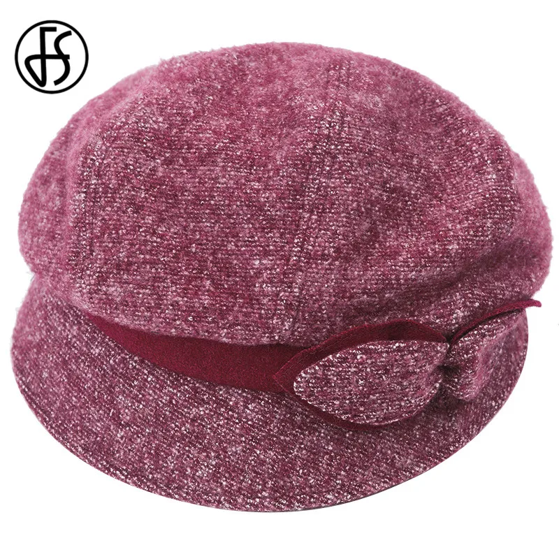 FS элегантные женские береты для женщин шерстяная фетровая шапка зимняя теплая с