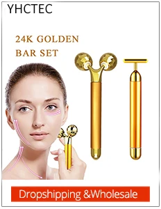 24k Gold Energy Bar 3d Электрический вибромассажер для лица V лифтинг бар карандаш для лица ролик двойной для лица и подбородка формирующий массажер