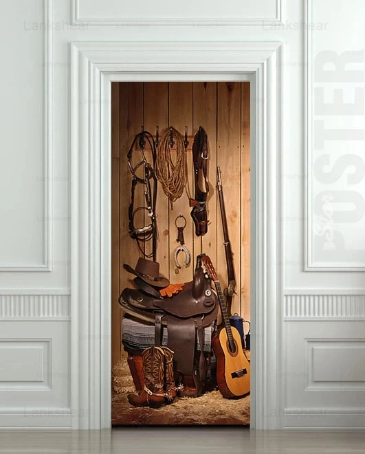 

Cowboy Larder Pantry 3D Door Sticker Diy Waterproof Pvc Mural Decor Film Home Door Decoration Modular Print Self-Adhesive Poster