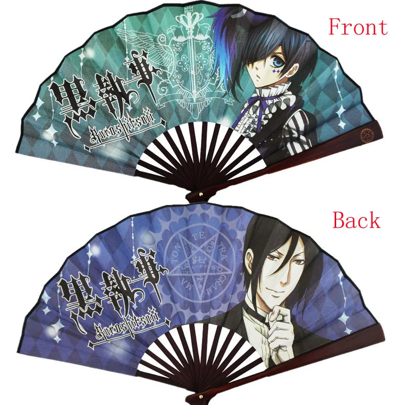 Black Butler-1 " /27 см аниме Наруто Узумаки и Саске бамбук и жесткая бумага складной ручной вентилятор для костюма реквизит - Цвет: Black Butler-1