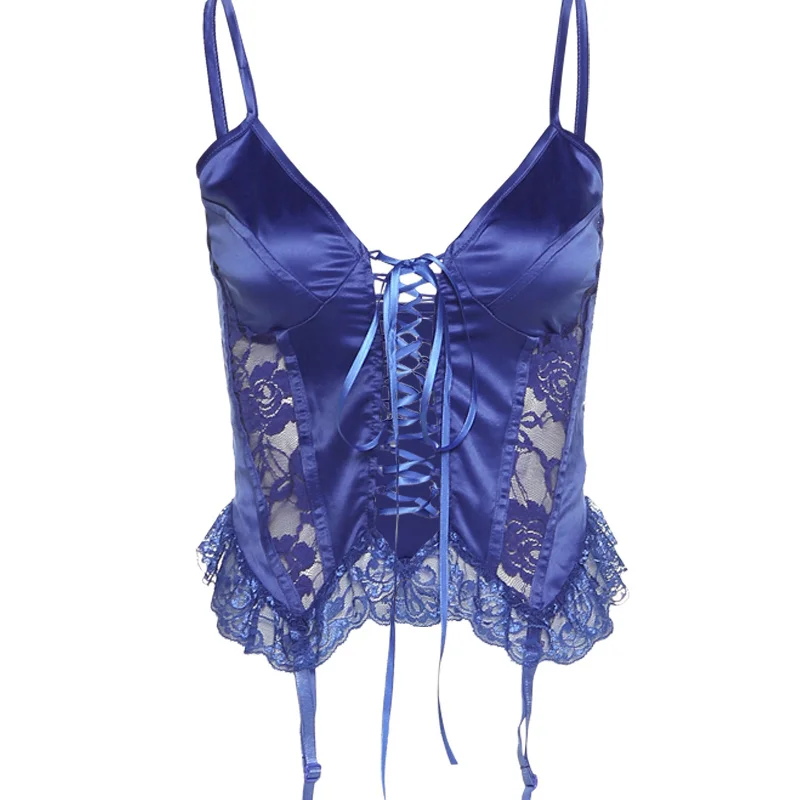 

Kywommnz Summer 2021 Sexy Lace Stitching Hollow Camisole Women's Fashion Sleeveless Strapless Top E2843