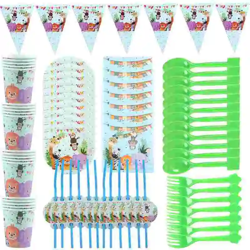 80pcs Package4 Одноразовые столовые салфетки для вечеринки в стиле сафари с изображением животных из мультфильмов, Детские вечерние салфетки на день рождения - Цвет: 80pcs Package4