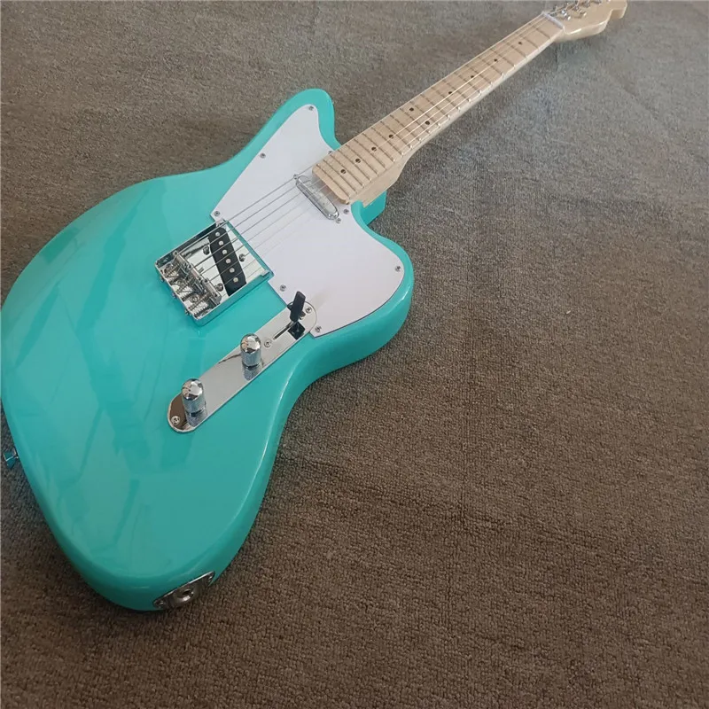 

2021！Factory custom Powder green electric guitar with black grilled, chrome plated hardware, can be customized Free shipping