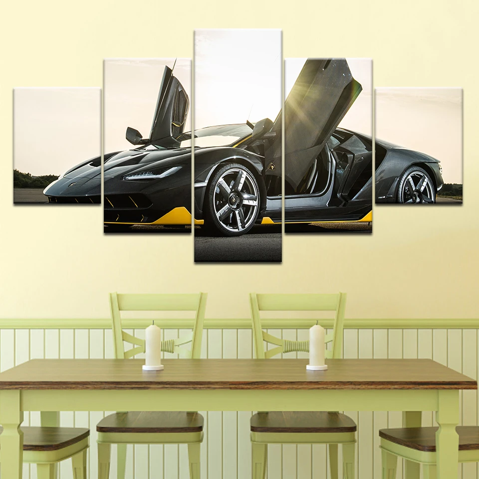 

Home Decor For Living Room HD Printed Pictures 5 Pieces Black Luxury Sports Car Canvas Painting Vintage Poster Wall Artwork