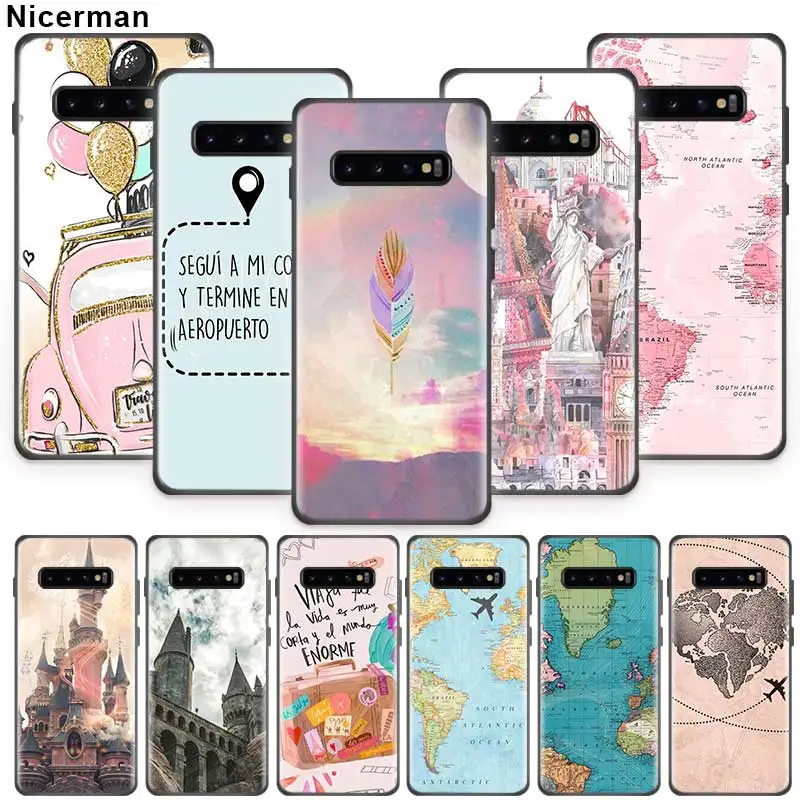 Чехол для Samsung Galaxy S20 S10 5G S8 S9 Plus S10e S7 Note 10 9 8 черный силиконовый чехол путешествий по