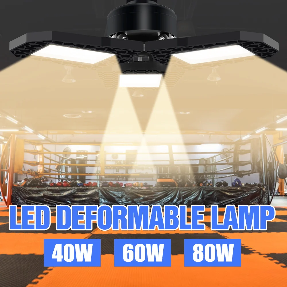 

40W 60W 80W Deformable Garage Light E27 High Power High Bay Lamp E26 Folding Workshop Lights 220V Waterproof LED Bulb 2835 SMD