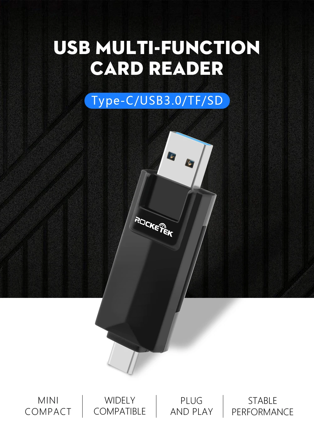 Rocketek type-c usb 3,0 otg phone type c multi 2 в 1 устройство для чтения карт памяти 5 Гбит/с адаптер для SD/TF micro SD Компьютерные аксессуары