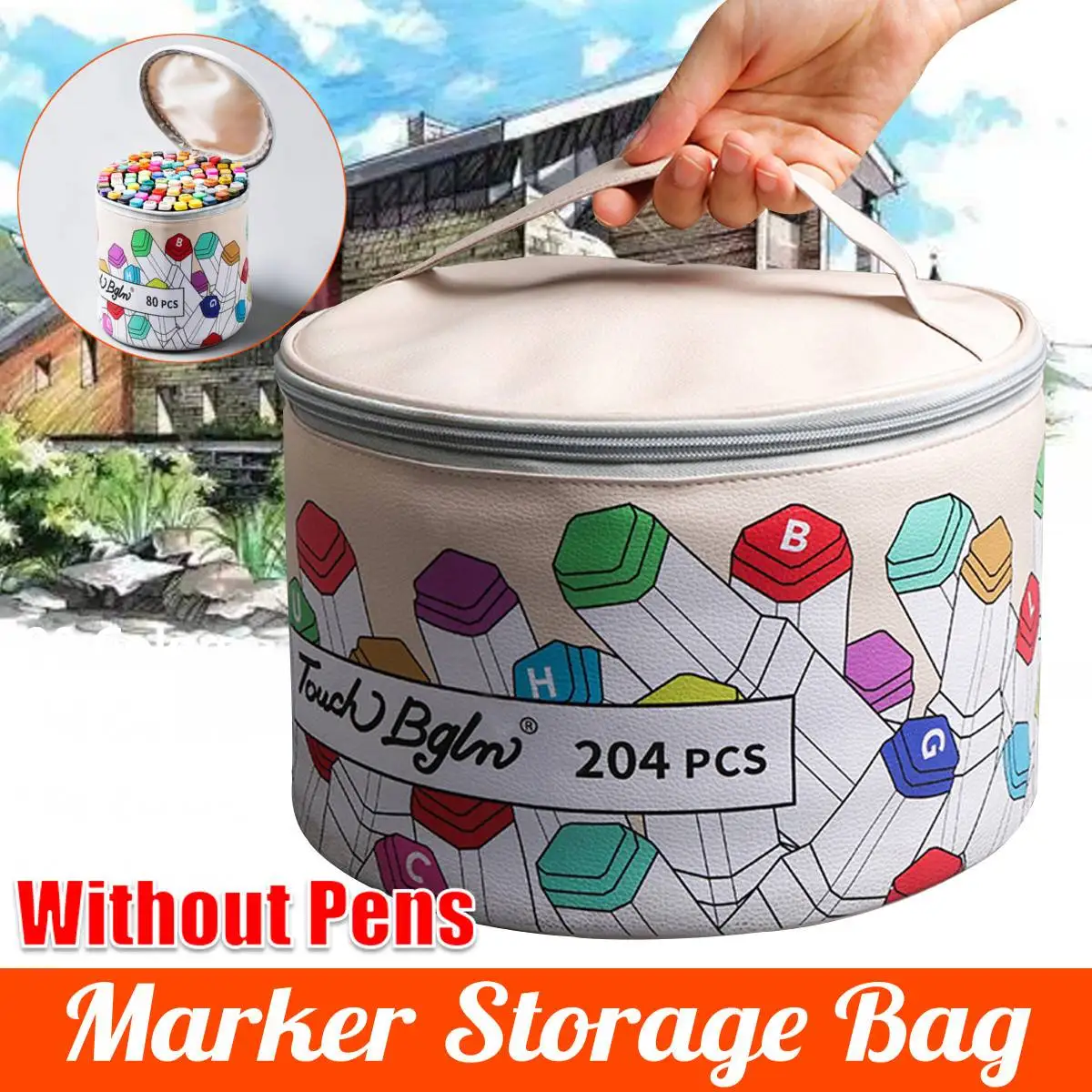 

80/120/168/204 Colors Marker Pen Storage Bag Round Shape Large Capacity Leather Storage Bag Pencil Case Holder (NO PENS)