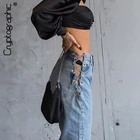 Женские джинсы с цепочкой Cryptographic, Длинные свободные брюки с высокой талией, с широкими штанинами, в стиле Харадзюку