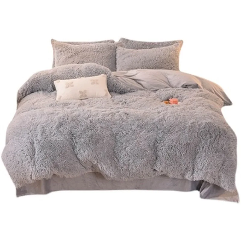 Зимний утолщенный теплый светло-серый плюшевый комплект из четырех предметов AB