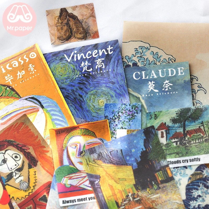 

40 Pcs/pack Art Museum Vincent Claude Picasso Van Gogh Hand Account DIY Decor Scrapbooking Bullet Journal Stationery Stickers