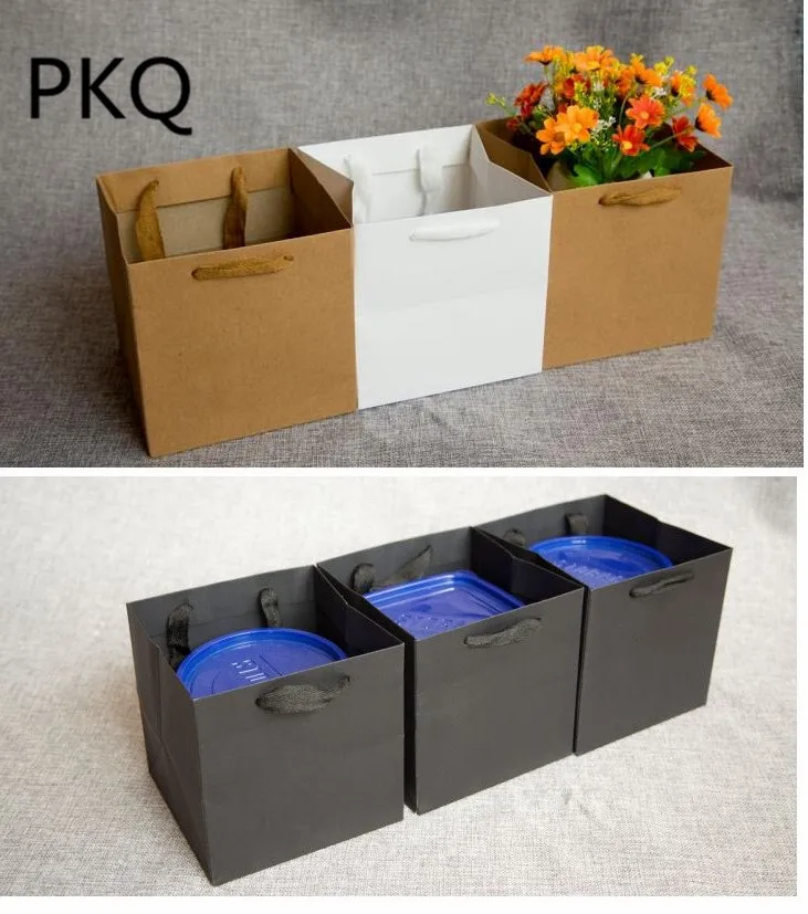 10 шт. квадратный крафт-бумажный пакет с широким дном черные бумажные подарочные