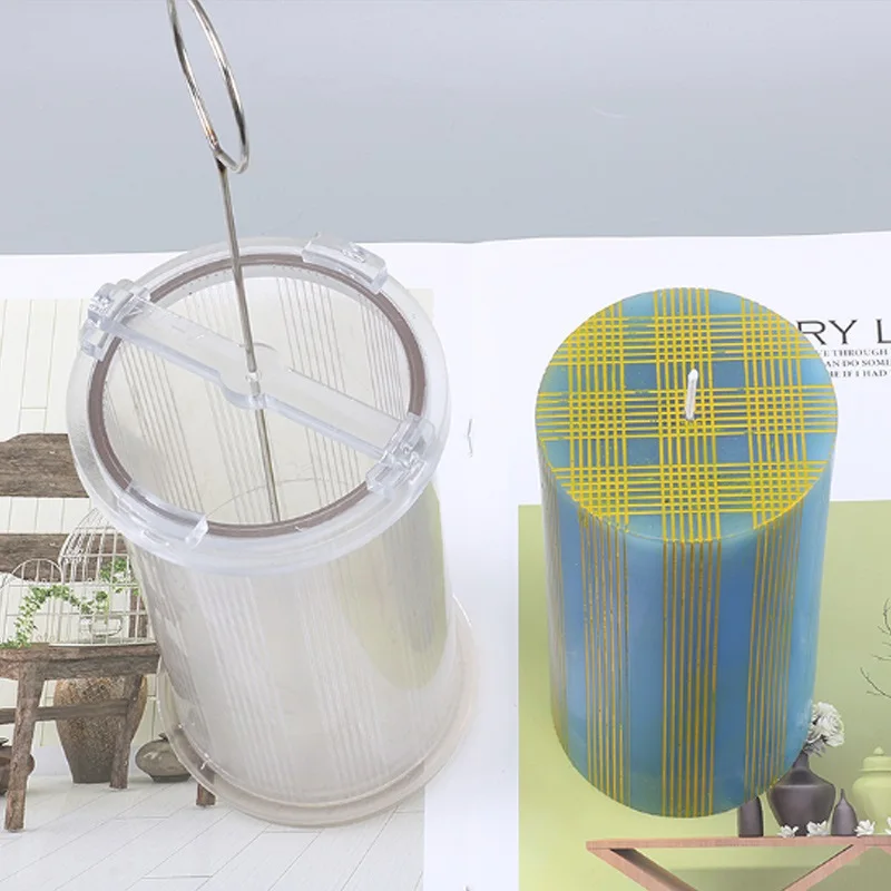 

Handmade Candle Square Lattice Stripe Cylindrical Mold Acrylic Transparent DIY Checkered Aromatherapy Plaster Atmosphere Decora