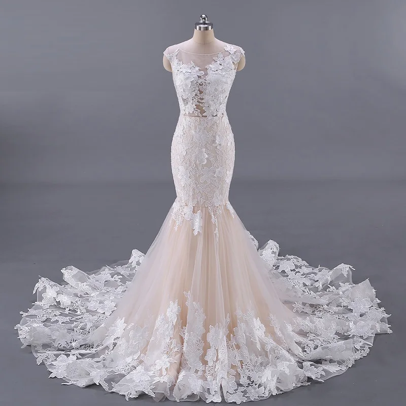 

WOMEN'S Bridal WEDDING gown lace up O neck SLEEVELESS PLUS SIZE anniversary ceremony MERMAID Muslim wedding DRESS