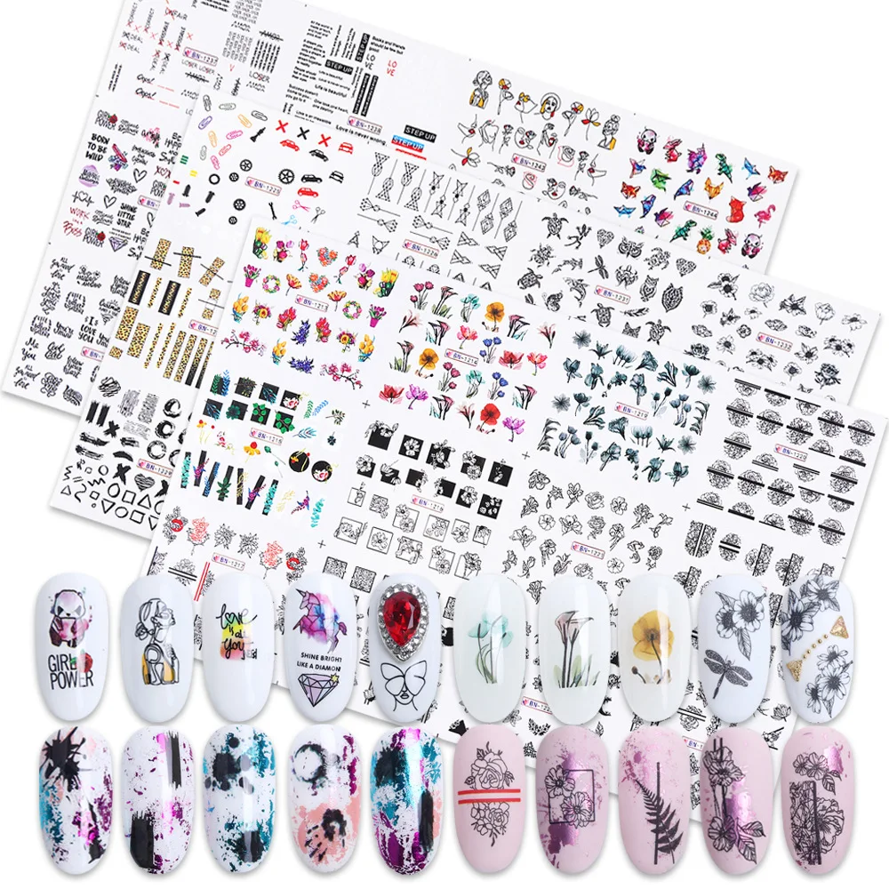 

12pcs Nail Art Sticker Flowers Love Red Lips Water Stickers Transfer Decals Set Slider Tattoo Foil Manicure Decoration