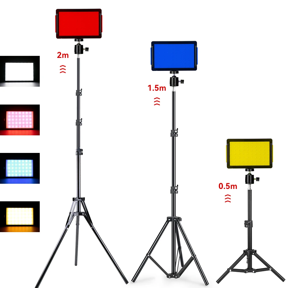 

LED Video Light Mini Panel Four-color Card 5600K Dimmable Portable Photography Lamp With Tripod Stand For Youtube Live Streaming