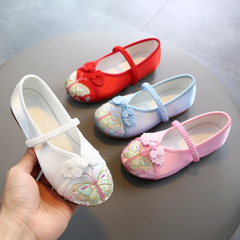 

New style children's embroidered shoes, costumes, girls' Hanfu, dance shoes, Chinese cloth shoes, tendon-soled children's shoes