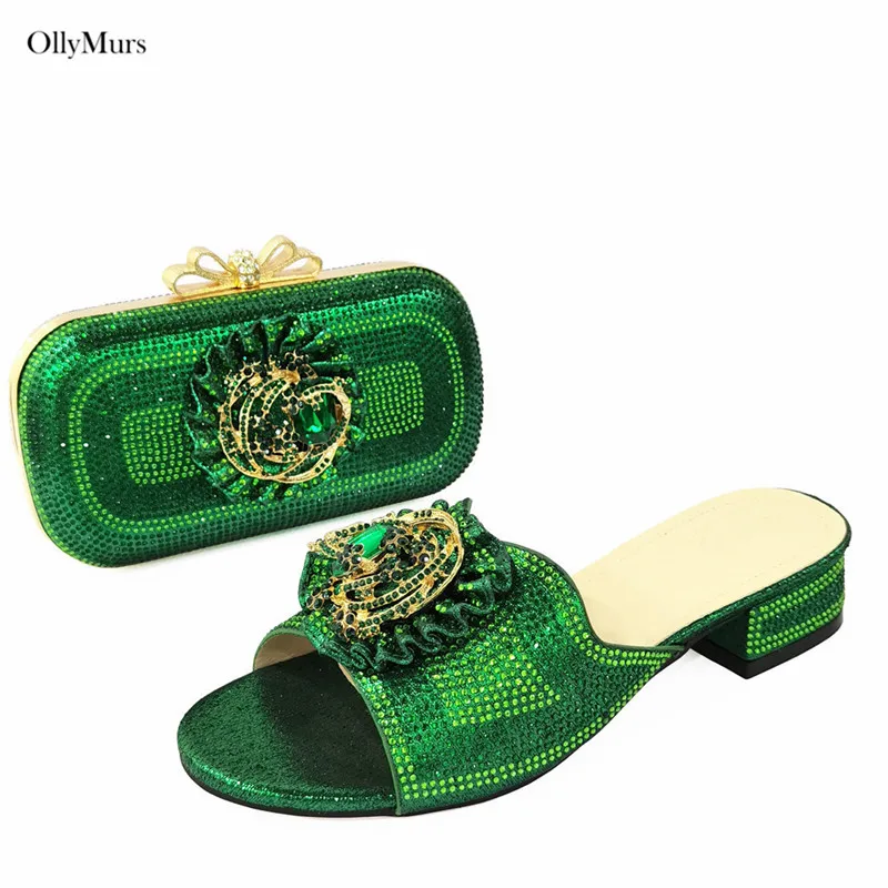 

Newest Nigerian Rhinestone High Heels Shoes With Bag Set Bag Set Ladies Style Shoes And Bag Set For Wedding Party