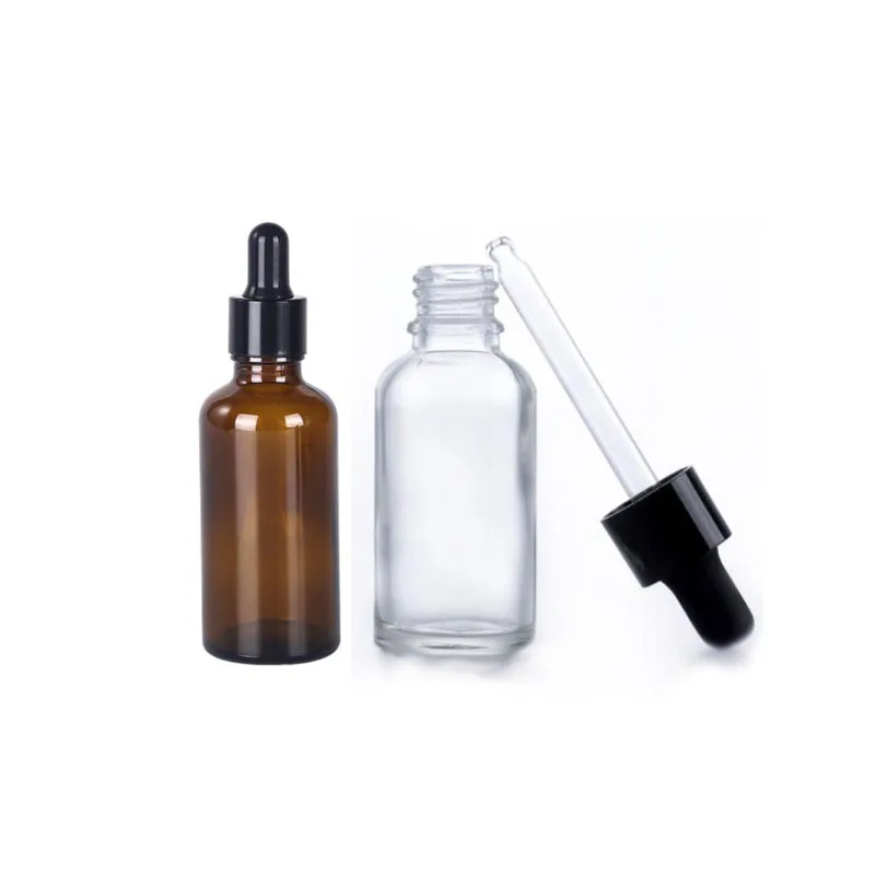 

30pcs Amber Clear Glass Dropper Bottles Refillable Essential Oil Perfume Sample Containers with Black Caps Head Dropper