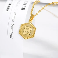 a z initial pendant necklaces letter chain necklace stainless steel collares hexagon gold choker jewelry christmas gift 2020 new