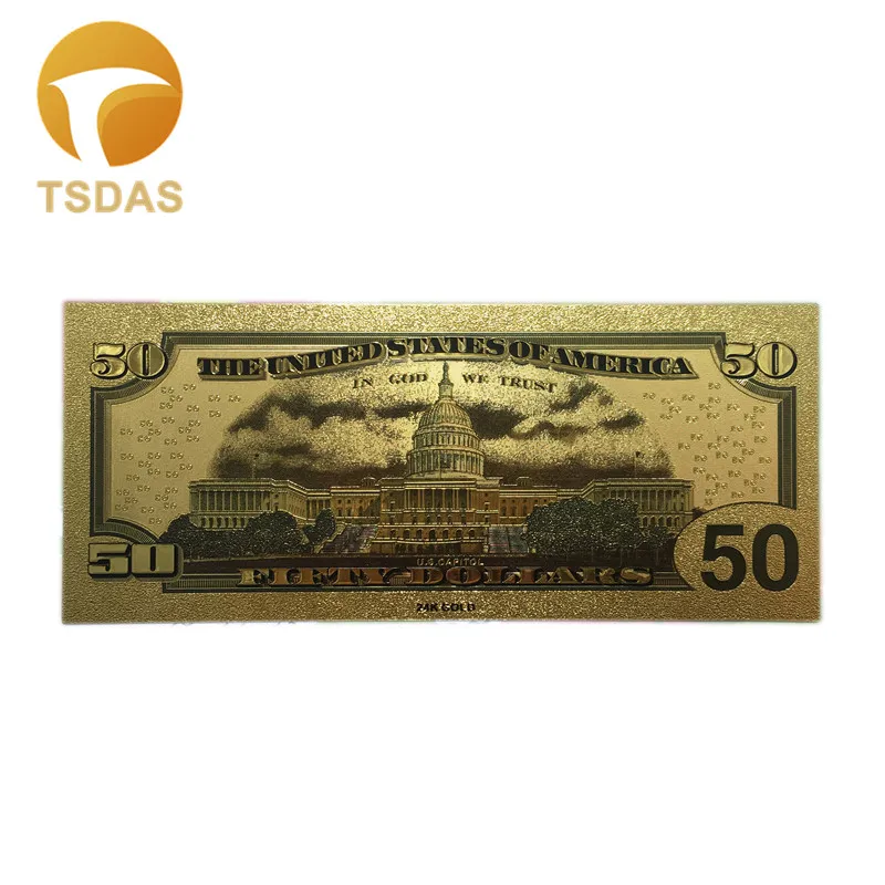 Красочные банкноты США 50 долларов Позолоченные красивые декорации и