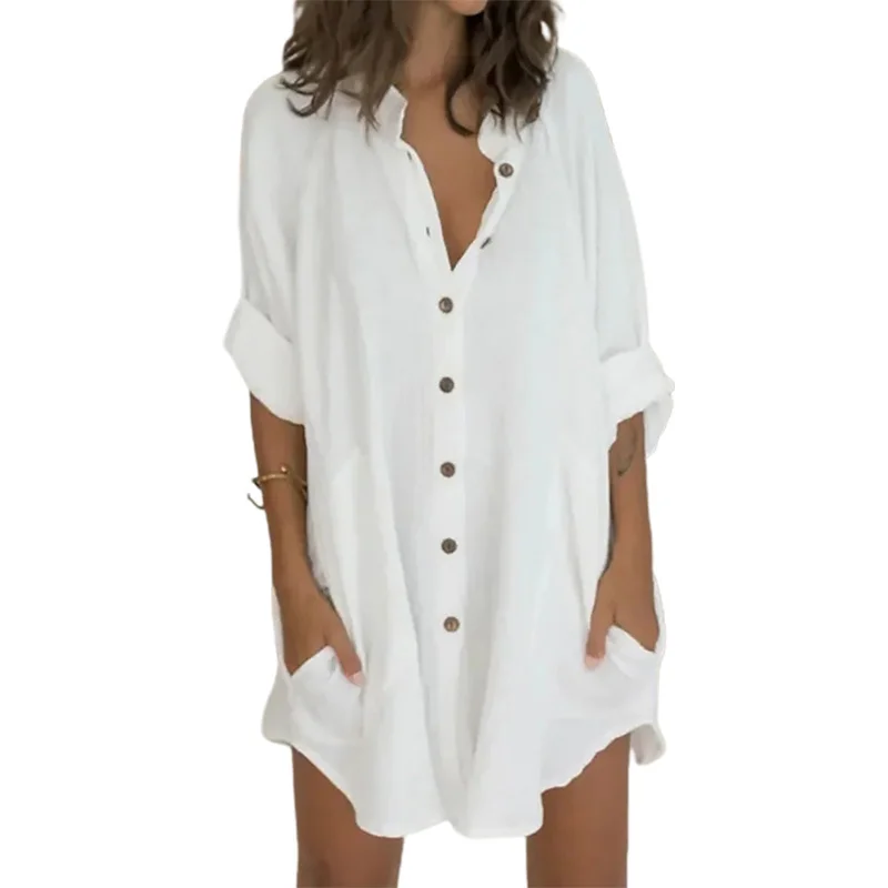 Женская Повседневная Однотонная рубашка на пуговицах женская блузка с длинным