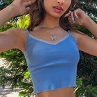 Женский кружевной топ E Girl, укороченный топ на бретелях-спагетти с V-образным вырезом, Y2k, Однотонная синяя майка в рубчик, уличная одежда