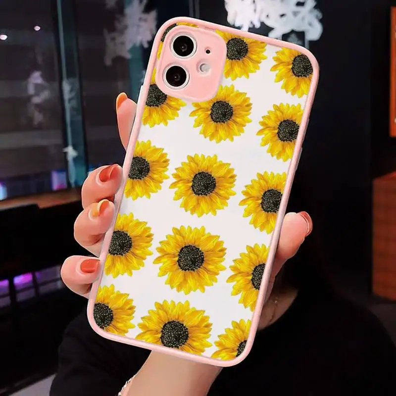 

Phone Case For iPhone 12 11 Mini Pro XR XS Max 7 8 Plus X Flower Matte transparent Pink Cover