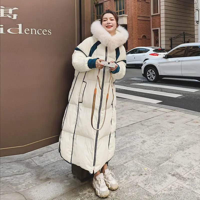 

2021 Women Winter New Korean Version Loose Padded Jackets Female Long Down Cotton Coats Ladies Fur Collar Hooded Outwear Y635