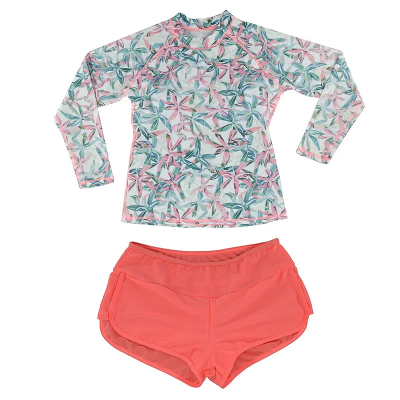 

Korean Style New Women Sexy Swimsuit 2 Pieces Long sleeves Tankini sets Print Surf Wear Sunscreen Beach clothes female Swimwear