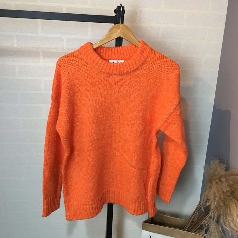 Женский трикотажный свитер розовый Свободный пуловер с круглым вырезом