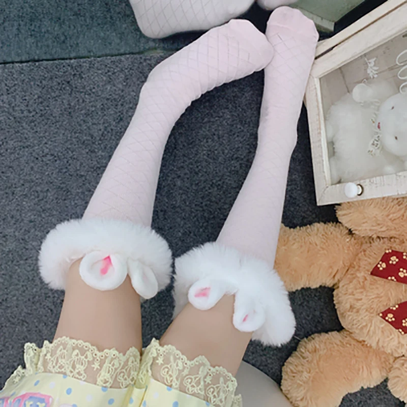 Фото Японские милые носки в стиле &quotЛолита" розовые хлопковые с ушками кролика для