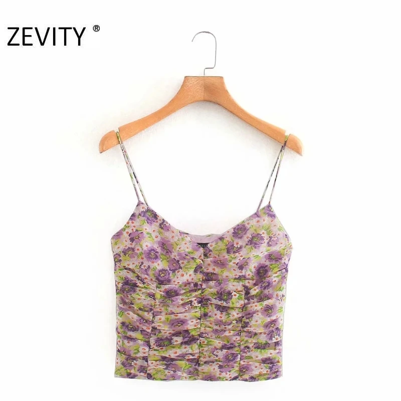 

Новая женская сексуальная блузка Zevity с v-образным вырезом и цветочным принтом, Женская шикарная блузка на тонких бретелях с боковой молнией,...