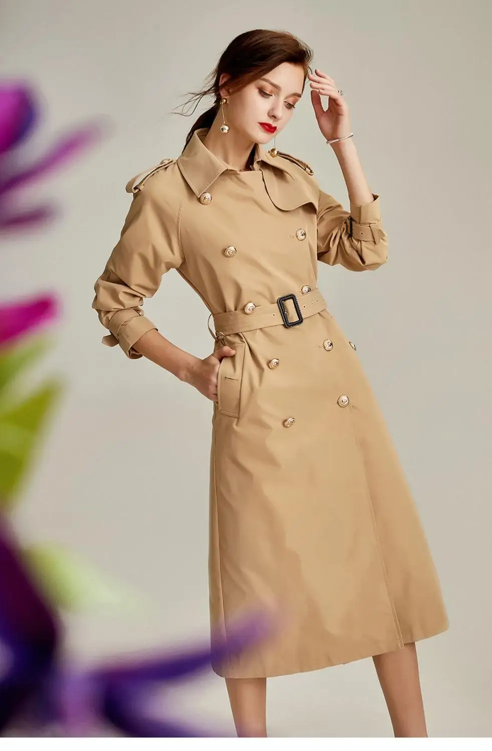Женский облегающий Тренч с отложным воротником элегантный двубортный