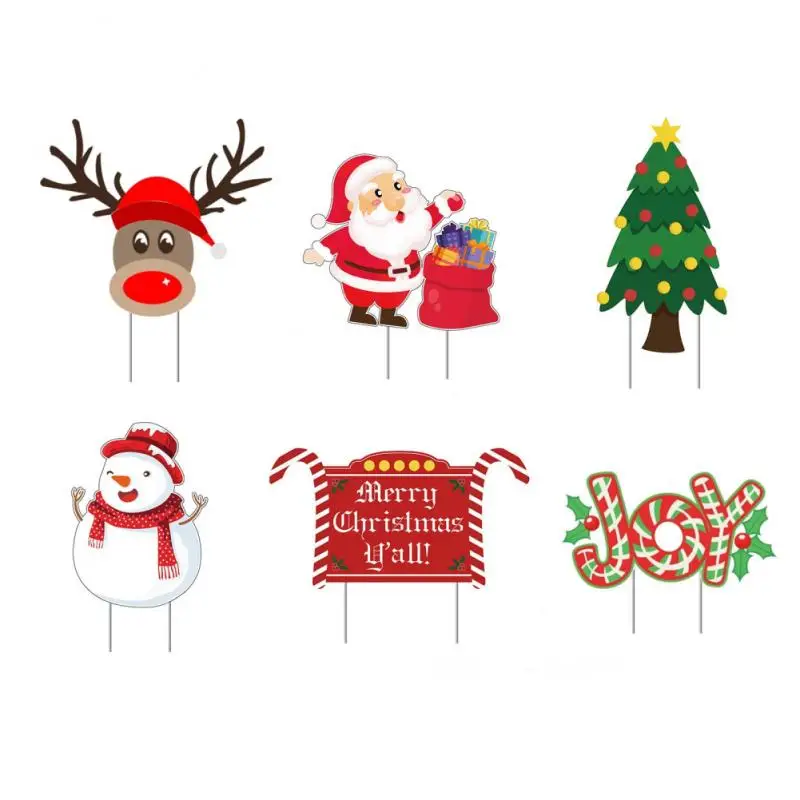 

Уличные рождественские украшения, 6 шт., Санта-Клаус, Рождественская елка, снеговик, новый год 2022, домашний декор, знаки для газона и двора с п...