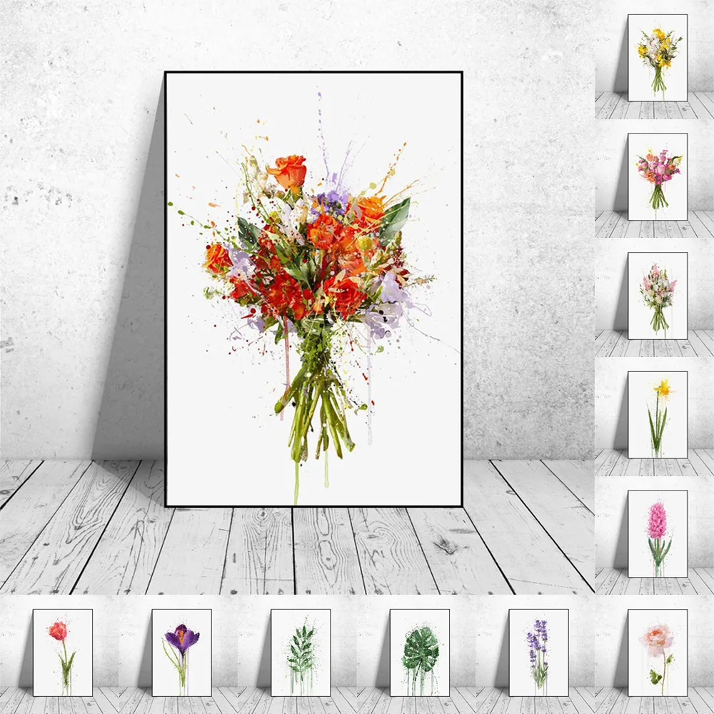 

Nordic Abstract splash ink art printing canvas painting flower poster office wall painting living room home decoration mural